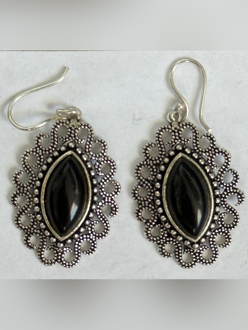Sterling Silver Black Onyx Dangle Earrings Gothic Boho NWOT